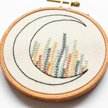 Luna Garden Floral Moon Pdf Embroidery Pattern..