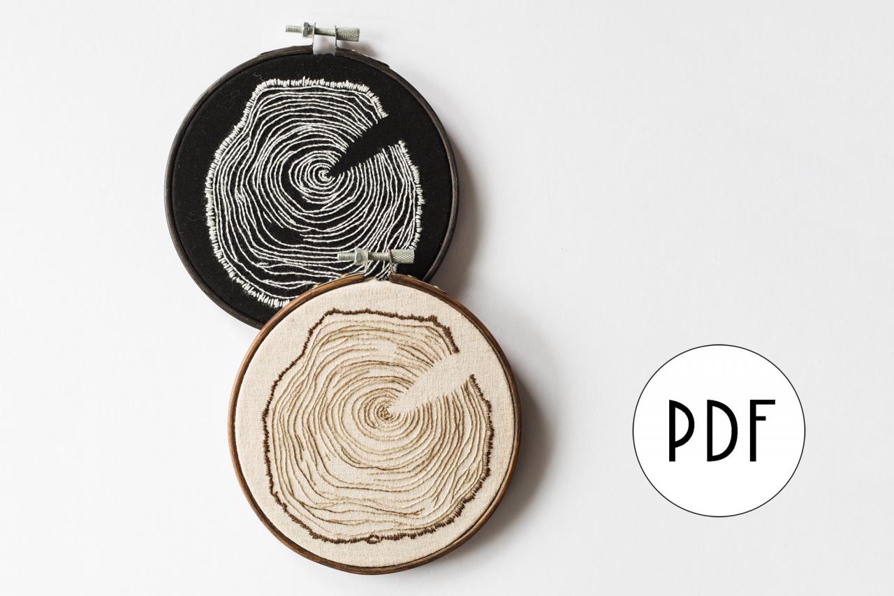 Tree Stump Pdf Embroidery Pattern Tutorial | Digital Downloadable Diy Pattern For Beginners