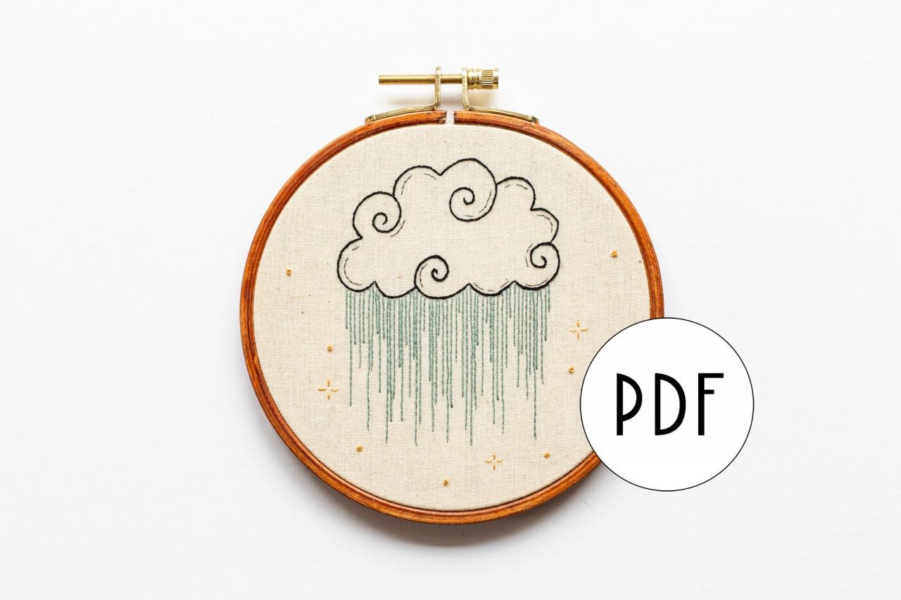 Celestial Rain Cloud Pdf Embroidery Pattern Tutorial | Digital Download Diy Pattern For Beginners