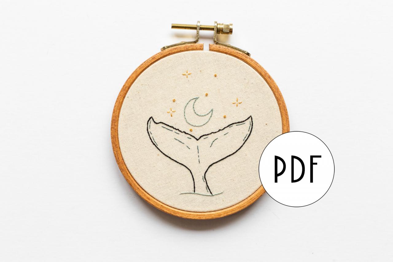 Celestial Whale Tail Pdf Embroidery Pattern Tutorial | Digital Download Diy Pattern For Beginners