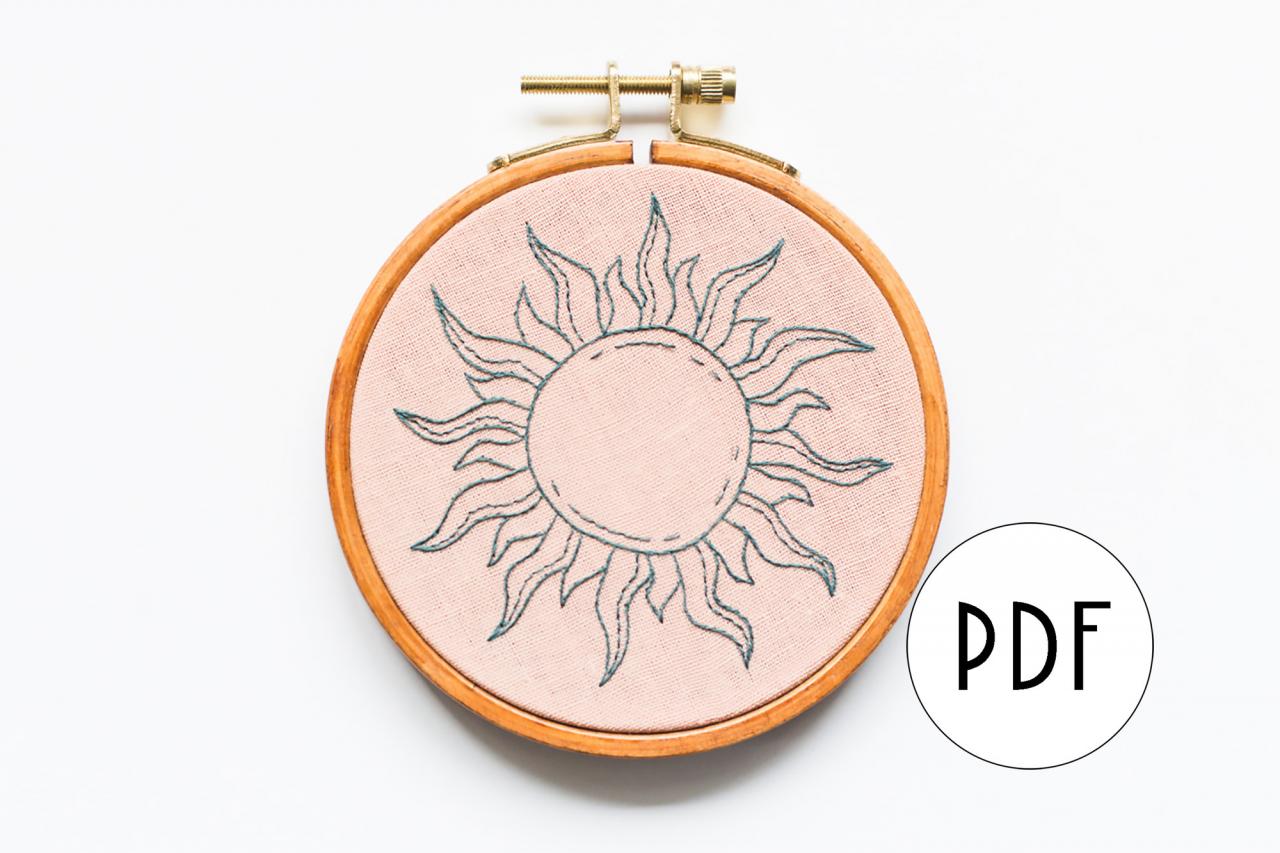 Celestial Sun Pdf Embroidery Pattern Tutorial | Digital Downloadable Diy Pattern For Beginners