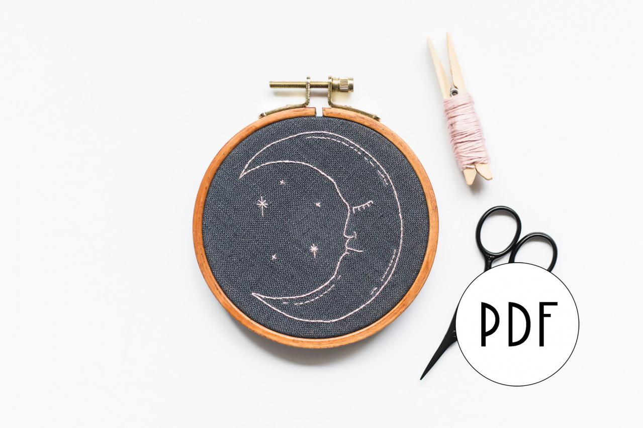 Celestial Moon PDF Embroidery Pattern Tutorial | Digital Downloadable DIY Pattern For Beginners