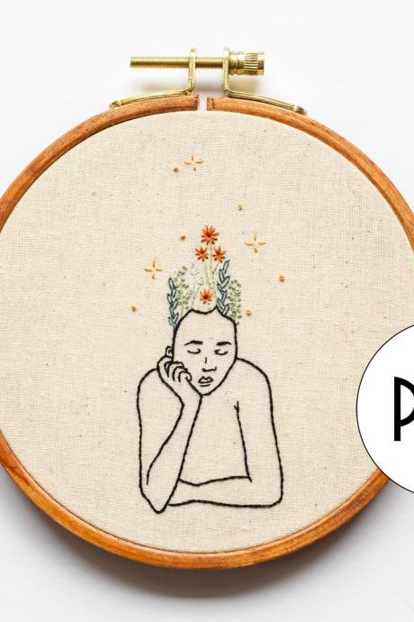 Wildflower Girl Pdf Embroidery Pattern Tutorial | Digital Download Diy Pattern For Beginners