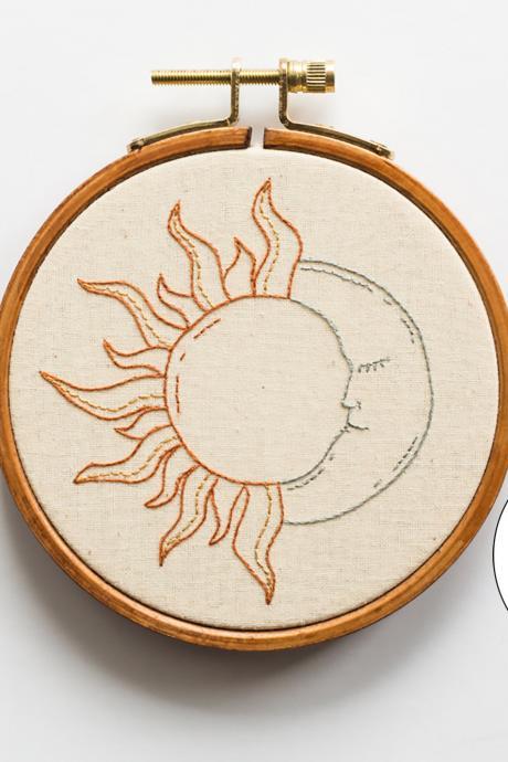 Celestial Sun & Moon PDF Embroidery Pattern Tutorial | Digital Downloadable DIY Pattern For Beginners