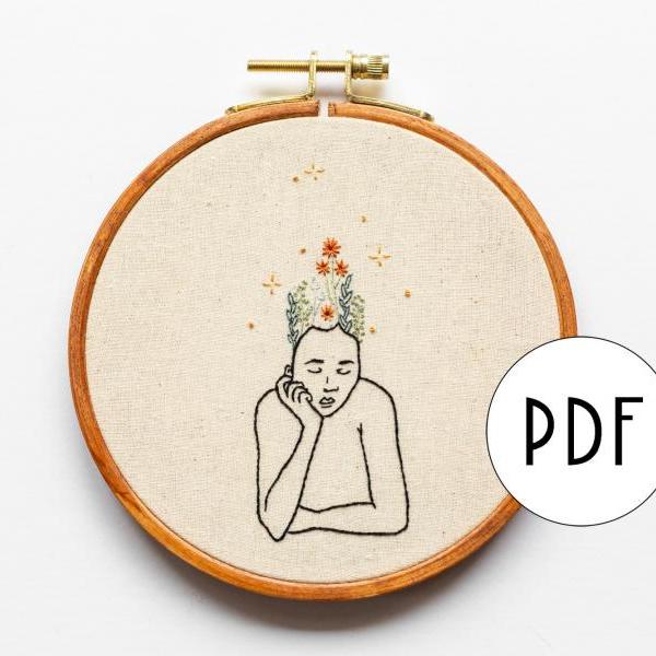 Wildflower Girl PDF Embroidery Pattern Tutorial | Digital Download DIY Pattern for Beginners