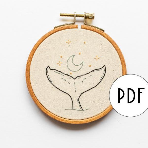 Celestial Whale Tail PDF Embroidery Pattern Tutorial | Digital Download DIY Pattern for Beginners