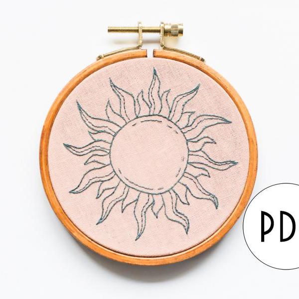 Celestial Sun PDF Embroidery Pattern Tutorial | Digital Downloadable DIY Pattern For Beginners
